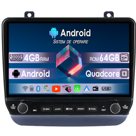 Touareg 2012-2017 - Navigatie dedicata Volkswagen Touareg 2012-2017 Tesla cu butoane rotative model 2024, 4GB RAM 64GB ROM, Procesor Quadcore, Android 14, Display QLED 10", DSP, Carplay&Android Auto