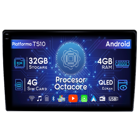 Touareg 2002-2012 - Navigatie dedicata Volkswagen Touareg 2003-2010, 4GB RAM 32GB ROM, Octacore, Android 14, Display QLED 1K 9", DSP, Carplay&Android Auto, SIM 4G, Bluetooth, Ventilator Activ