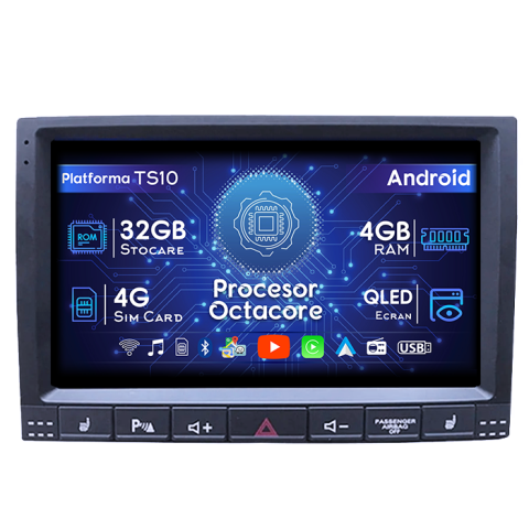 Touareg 2002-2012 - Navigatie dedicata Volkswagen Touareg 2002-2012, 4GB RAM 32GB ROM, Octacore, Android 14, Display QLED  9", DSP, Carplay&Android Auto, SIM 4G, Bluetooth, Ventilator Activ
