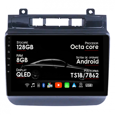 Touareg 2012-2017 - Navigatie dedicata Volkswagen Touareg 2012-2015, 8GB RAM 128GB ROM, Octacore, Platforma TS18, Android 14, Display QLED 9”, Suporta camera 360º, DSP, Carplay&Android Auto, SIM 4G, Ventilator Activ