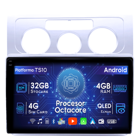 Touran (2003-2015) - Navigatie dedicata Volkswagen Touran 2003-2015, 4GB RAM 32GB ROM, Octacore, Android 14, Display QLED 1K 10", DSP, Carplay&Android Auto, SIM 4G, Bluetooth, Ventilator Activ