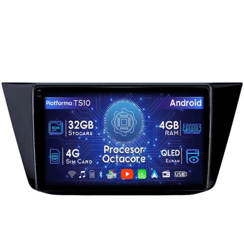 Touran 2015+ - Navigatie dedicata Volkswagen Touran 2015+, 4GB RAM 32GB ROM, Octacore, Android 14, Display QLED  10", DSP, Carplay&Android Auto, SIM 4G, Bluetooth, Ventilator Activ