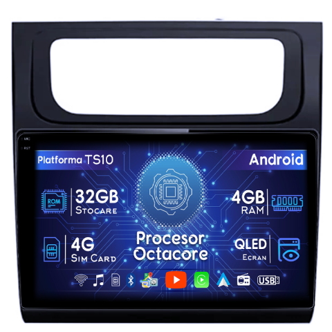 Touran (2003-2015) - Navigatie dedicata Volkswagen Touran 2011-2015, 4GB RAM 32GB ROM, Octacore, Android 14, Display QLED 1K 9", DSP, Carplay&Android Auto, SIM 4G, Bluetooth, Ventilator Activ