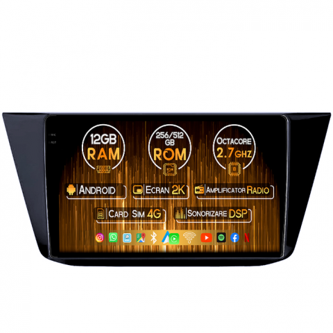 Volkswagen - Navigatie dedicata Volkswagen Touran 2015+, 12GB RAM 256GB ROM, Android 13, Rezolutie 2K, Display QLED, 10.1", DSP, Carplay, Android Auto, Internet, Youtube, Waze, Wi Fi, USB