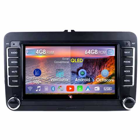 Golf 5 2004-2009 - Navigatie dedicata Volkswagen, 4GB RAM 64GB ROM, Octacore, Android 14, Display QLED 7", DSP, Carplay&Android Auto, SIM 4G, Ventilator Activ