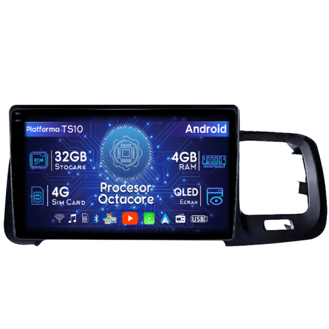 Volvo - Navigatie dedicata Volvo S60 V60 2011-2020, 4GB RAM 32GB ROM, Octacore, Android 14, Display QLED 1K 9", DSP, Carplay&Android Auto, SIM 4G, Bluetooth, Ventilator Activ