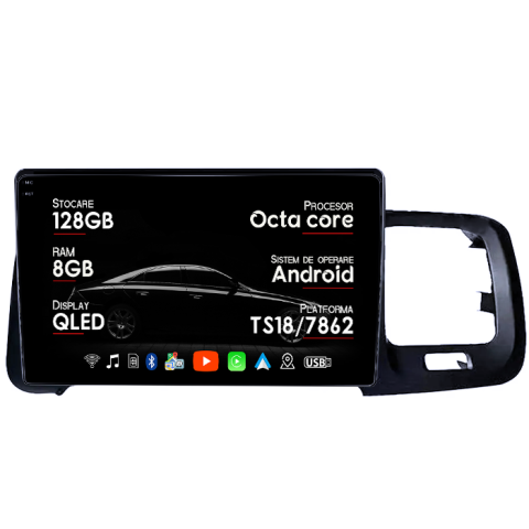 Navigatii Dedicate - Navigatie dedicata Volvo S60 V60 2011-2020, 8GB RAM 128GB ROM, Octacore, Platforma TS18, Android 14, Display QLED 9", Suporta camera 360", DSP, Carplay&Android Auto, SIM 4G, Ventilator Activ