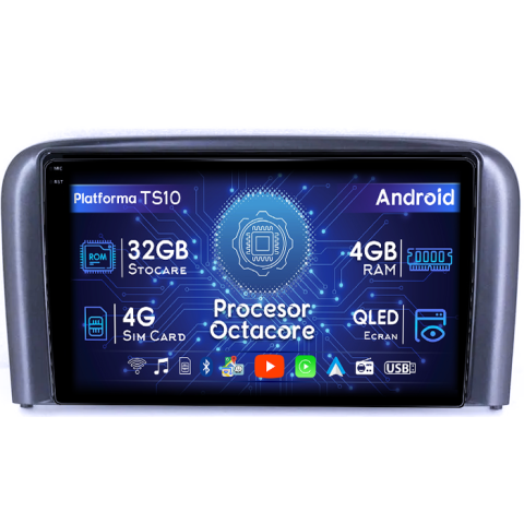 S80 1998-2006 - Navigatie dedicata Volvo S80 1998-2006, 4GB RAM 32GB ROM, Octacore, Android 14, Display QLED 1K 9", DSP, Carplay&Android Auto, SIM 4G, Bluetooth, Ventilator Activ