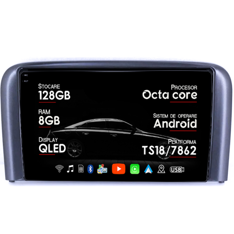 Navigatii Dedicate - Navigatie dedicata Volvo S80, 8GB RAM 128GB ROM, Octacore, Platforma TS18, Android 14, Display QLED 9", Suporta camera 360", DSP, Carplay&Android Auto, SIM 4G, Ventilator Activ