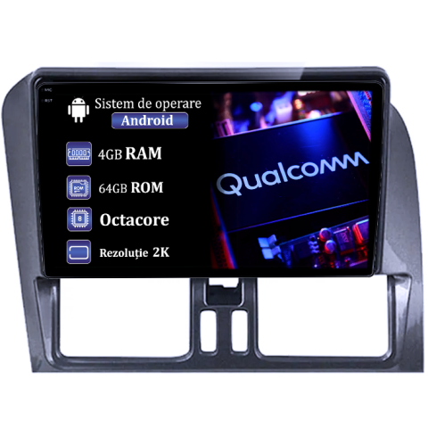 Navigatii Dedicate - Navigatie dedicata Volvo XC60 2008-2014, 4GB RAM 64GB ROM, Procesor Qualcomm Octacore, Android 14, Rezolutie 2K, Display QLED 9", DSP, Carplay&Android Auto, SIM 4G