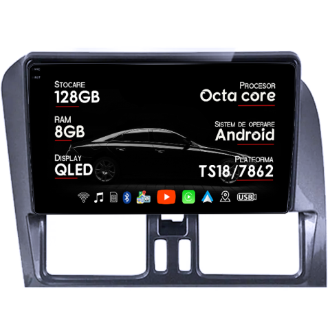Navigatii Dedicate - Navigatie dedicata Volvo XC60 2014-2018, 8GB RAM 128GB ROM, Octacore, Platforma TS18, Android 14, Display QLED 9", Suporta camera 360", DSP, Carplay&Android Auto, SIM 4G, Ventilator Activ
