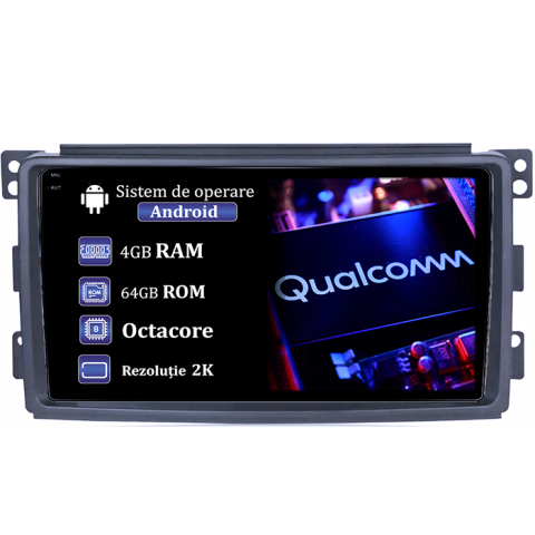 Smart Fortwo 2006-2011 - Navigatie dedicata Smart Fortwo 2006-2011, 4GB RAM 64GB ROM, Procesor Qualcomm Octacore, Android 14, Rezolutie 2K, Display QLED 10", DSP, Carplay&Android Auto, SIM