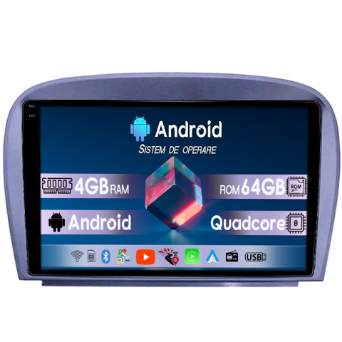 Navigatii Dedicate - Navigatie dedicata Smart Fortwo 2016, 4GB RAM 64GB ROM, Quadcore, Android 14, Display QLED  10", DSP, Carplay&Android Auto, Suport camere AHD