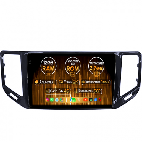Volkswagen - Navigatie dedicata VW Atlas 2017+, 12GB RAM 256GB ROM, Android 14, Rezolutie 2K, Display QLED, 9", DSP, Carplay, Android Auto, Internet, Youtube, Waze, Wi Fi, USB
