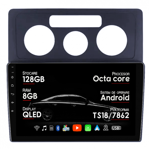 VW Caddy 3 2004-2014 - Navigatie dedicata VW Caddy 3 2004-2014, 8GB RAM 128GB ROM, Octacore, Platforma TS18, Android 14, Display QLED 10”, Suporta camera 360º, DSP, Carplay&Android Auto, SIM 4G, Ventilator Activ