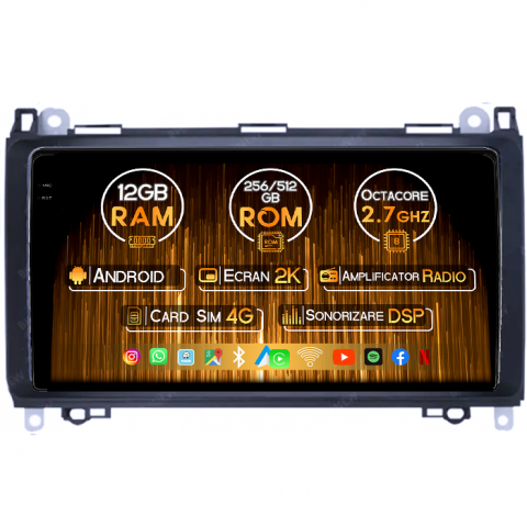 Volkswagen - Navigatie dedicata VW Crafter 2006+, 12GB RAM 256GB ROM, Android 14, Rezolutie 2K, Display QLED, 9", DSP, Carplay, Android Auto, Internet, Youtube, Waze, Wi Fi, USB