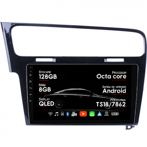 Golf 7 (2013-Prezent) - Navigatie dedicata VW Golf 7 2013-2017, Black, 8GB RAM 128GB ROM, Octacore, Platforma TS18, Android 14, Display QLED 10”, Suporta camera 360º, DSP, Carplay&Android Auto, SIM 4G, Ventilator Activ