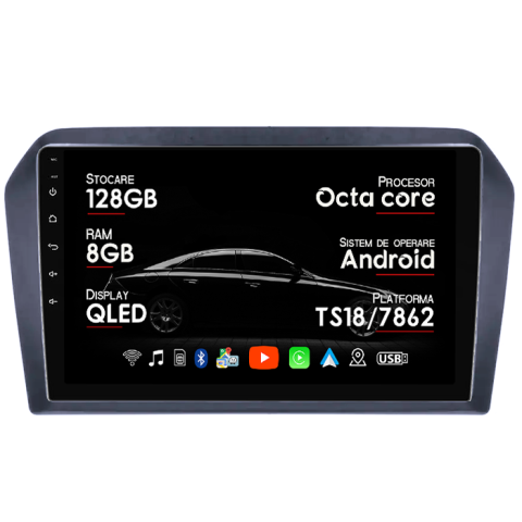 Jetta 2013-2017 - Navigatie dedicata VW Jetta 2013-2017, 8GB RAM 128GB ROM, Octacore, Platforma TS18, Android 14, Display QLED 9”, Suporta camera 360º, DSP, Carplay&Android Auto, SIM 4G, Ventilator Activ