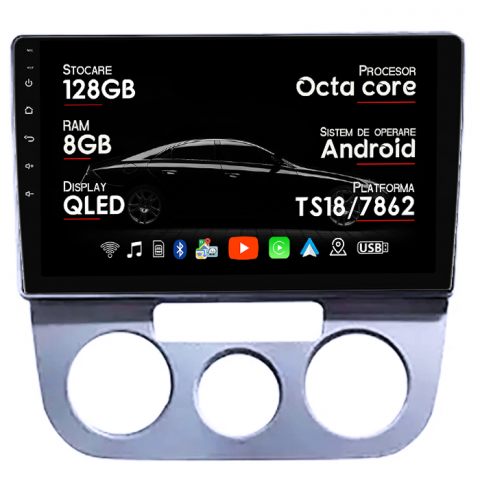 Volkswagen - Navigatie dedicata VW Jetta5 2005-2010 si Golf 5, 8GB RAM 128GB ROM, Octacore, Platforma TS18, Android 14, Display QLED 10”, Suporta camera 360º, DSP, Carplay&Android Auto, SIM 4G, Ventilator Activ