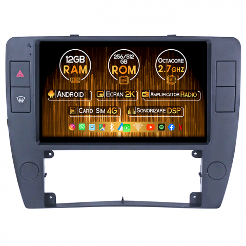 Passat B5 2000-2005 - Navigatie dedicata VW Passat B5 2000-2005, 12GB RAM 256/512GB ROM, Android 14, Rezolutie 2K, Display QLED, 9", DSP, Carplay, Android Auto, Internet, Youtube, Waze, Wi Fi, USB