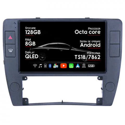 Passat B5 2000-2005 - Navigatie dedicata VW Passat B5 2000-2005,8GB RAM 128GB ROM, Octacore, Platforma TS18, Android 14, Display QLED 9”, Suporta camera 360º, DSP, Carplay&Android Auto, SIM 4G, Ventilator Activ