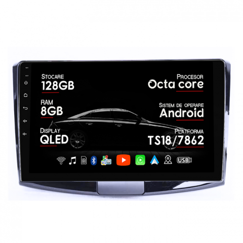 Navigatii Dedicate - Navigatie dedicata VW Passat B6 2010-present, Black, 8GB RAM 128GB ROM, Octacore, Platforma TS18, Android 14, Display QLED 10”, Suporta camera 360º, DSP, Carplay&Android Auto, SIM 4G, Ventilator Activ