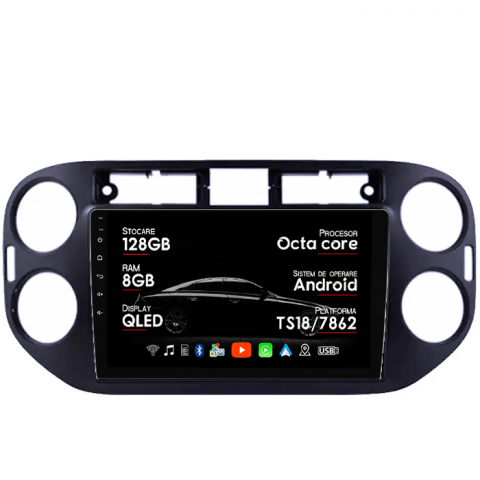 Volkswagen - Navigatie dedicata VW Tiguan 2007-2016, Golf 5/6+, 8GB RAM 128GB ROM, Octacore, Platforma TS18, Android 14, Display QLED 9”, Suporta camera 360º, DSP, Carplay&Android Auto, SIM 4G, Ventilator Activ