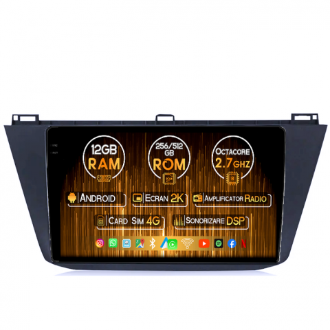 VW Tiguan 2017-2019 - Navigatie dedicata VW Tiguan 2017-2019, 12GB RAM 256GB ROM, Android 14, Rezolutie 2K, Display QLED, 10", DSP, Carplay, Android Auto, Internet, Youtube, Waze, Wi Fi, USB