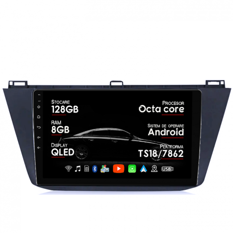 VW Tiguan 2017-2019 - Navigatie dedicata VW Tiguan 2017-2019, 8GB RAM 128GB ROM, Octacore, Platforma TS18, Android 14, Display QLED 10”, Suporta camera 360º, DSP, Carplay&Android Auto, SIM 4G, Ventilator Activ