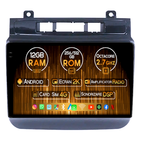 Navigatii Dedicate - Navigatie dedicata VW Touareg 2012-2017, 12GB RAM 256GB ROM, Android 14, Rezolutie 2K, Display QLED, 9", DSP, Carplay, Android Auto, Internet, Youtube, Waze, Wi Fi, USB