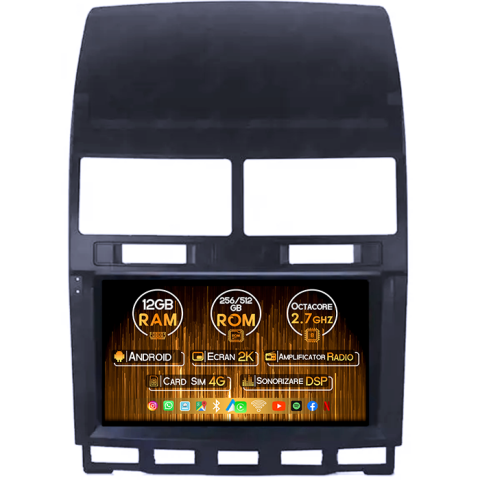 Navigatii Dedicate - Navigatie dedicata VW Touareg 2002-2012, 12GB RAM 256GB ROM, Android 14, Rezolutie 2K, Display QLED, 9", DSP, Carplay, Android Auto, Internet, Youtube, Waze, Wi Fi, USB