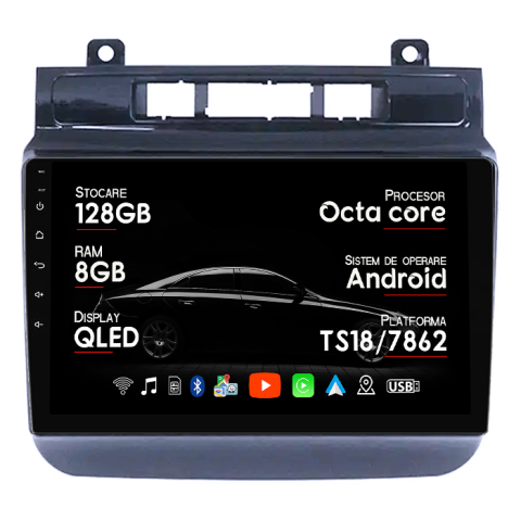 Touareg 2012-2017 - Navigatie dedicata VW Touareg 2012-2017, 8GB RAM 128GB ROM, Octacore, Platforma TS18, Android 14, Display QLED 9", Suporta camera 360", DSP, Carplay&Android Auto, Ventilator Activ