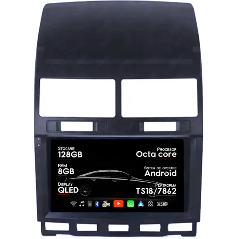 Touareg 2002-2012 - Navigatie dedicata VW Touareg 2002-2012, 8GB RAM 128GB ROM, Octacore, Platforma TS18, Android 14, Display QLED 9", Suporta camera 360", DSP, Carplay&Android Auto, Ventilator Activ