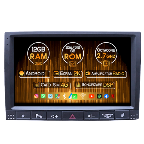 Navigatii Dedicate - Navigatie dedicata VW Touareg 2002-2012, 12GB RAM 256GB ROM, Android 14, Rezolutie 2K, Display QLED, 9", DSP, Carplay, Android Auto, Internet, Youtube, Waze, Wi Fi, USB