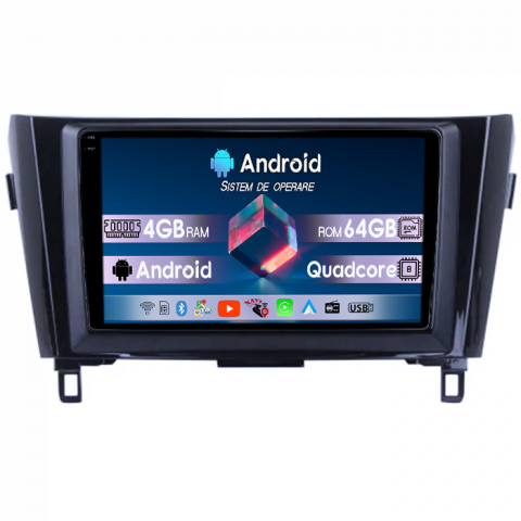 Qashqai (2013-2018) - Navigatie dedicata X-Trail, Qashqai 2013-2018, 4GB RAM 64GB ROM, Android 14, Carplay si Android auto, Display QLED 1K, 9" QLED 1K,