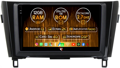 Nissan - Navigatie dedicata Nissan Qashqai X-Trail 2013-2016, 12GB RAM 256GB ROM, Android 13, Rezolutie 2K, Display QLED, 10.25", DSP, Carplay, Android Auto, Internet, Youtube, Waze, Wi Fi, USB
