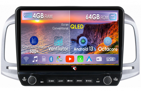 ACCENT 2006-2011 - Navigatie dedicata Accent 2006-2011 cu butoane rotative model 2024, 4 GB RAM 64 ROM, Quadcore, Android 13, Display QLED, 9", DSP, Carplay, Android Auto, Internet, Youtube , Waze , WI-FI
