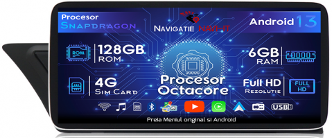 Navigatii Dedicate - Navigatie dedicata Audi A4 MMI 3G,Android 13, Wireless Carplay si Android auto 6GB RAM 128GB ROM, Octacore 2.0ghz, Display IPS 1280*720, 10.25 inch, Microfon Extern