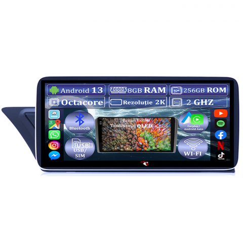Navigatii Dedicate - Navigatie dedicata Audi Q5 2008-2015 NON-MMI, 8GB RAM 256GB ROM, Octa Core, Display IPS 1280*720, 10.25 inch, Carplay&Android Auto, Android 13, SIM 4G