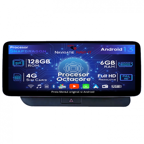 Q5 - Navigatie dedicata Audi Q5 MMI3 3G, Android 13, Wireless Carplay si Android auto, 6GB RAM 128GB ROM, Octacore 2.0ghz, Display IPS 1280*720, 10.25 inch, Microfon Extern