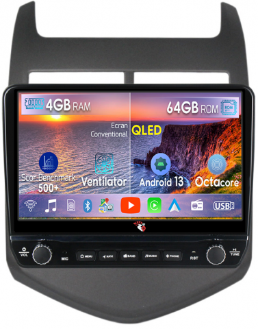 Aveo 2011-2015 - Navigatie dedicata Aveo 2011-2015 cu butoane rotative model 2024, 4 GB RAM 64 ROM, Quadcore, Android 13, Display QLED, 9", DSP, Carplay, Android Auto, Internet, Youtube , Waze , WI-FI