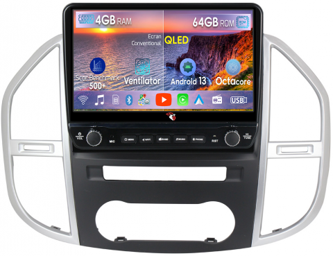 Mercedes-Benz - Navigatie dedicata Benz Vito 3 2014-2020 cu butoane rotative model 2024, 4 GB RAM 64 ROM, Quadcore, Android 13, Display QLED, 10", DSP, Carplay, Android Auto, Internet, Youtube , Waze , WI-FI