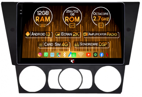 BMW - Navigatie dedicata BMW E90 E92 E93 2005-2012, 12GB RAM 256GB ROM, Android 13, Rezolutie 2K, Display QLED, 9", DSP, Carplay, Android Auto, Internet, Youtube, Waze, Wi Fi