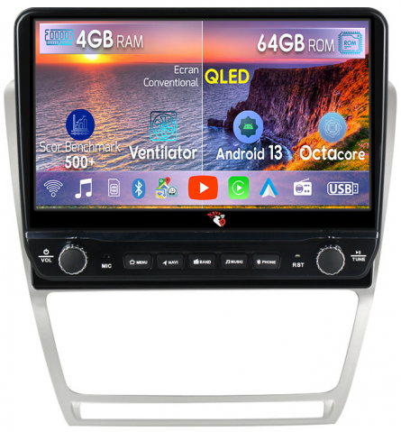 Skoda - Navigatie dedicata Caddy 3 2004-2010 cu butoane rotative model 2024, 4 GB RAM 64 ROM, Quadcore, Android 13, Display QLED, 10", DSP, Carplay, Android Auto, Internet, Youtube , Waze , WI-FI