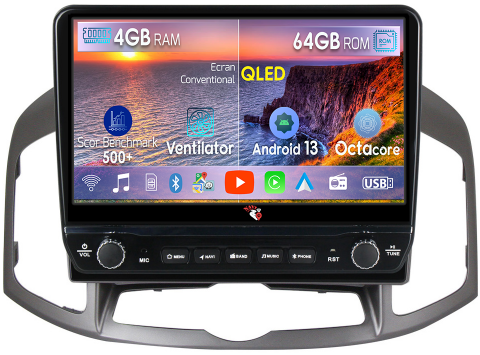 Captiva 2012-2017 - Navigatie dedicata Captiva 2012-2017 cu butoane rotative model 2024, 4 GB RAM 64 ROM, Quadcore, Android 13, Display QLED, 10", DSP, Carplay, Android Auto, Internet, Youtube , Waze , WI-FI