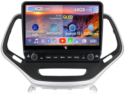 Cherokee 5 2014-2018 - Navigatie dedicata Cherokee 5 2014-2018 cu butoane rotative model 2024, 4 GB RAM 64 ROM, Quadcore, Android 13, Display QLED, 9", DSP, Carplay, Android Auto, Internet, Youtube , Waze , WI-FI