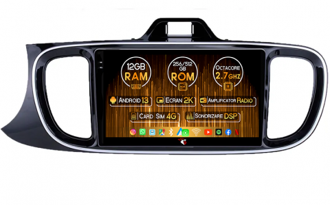 Kia - Navigatie dedicata Kia Pegas 2018-2020, 12GB RAM 256GB ROM, Android 13, Rezolutie 2K, Display QLED, 9", DSP, Carplay, Android Auto, Internet, Youtube, Waze, Wi Fi, USB