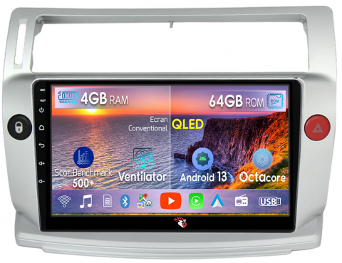 Citroen - Navigatie dedicata Citroen C4 2004-2014, 4GB RAM 64GB ROM, Octacore, Android 13, Display QLED 9", DSP, Carplay, Android Auto, Internet, Youtube, Waze, WIFI, Bluetooth