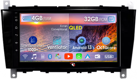 Mercedes-Benz - Navigatie dedicata CLK 2004-2006, 4GB RAM 32GB ROM, Octacore, Android 14, Display QLED 1K 9", DSP, Carplay&Android Auto, SIM 4G, Bluetooth, Ventilator Activ
