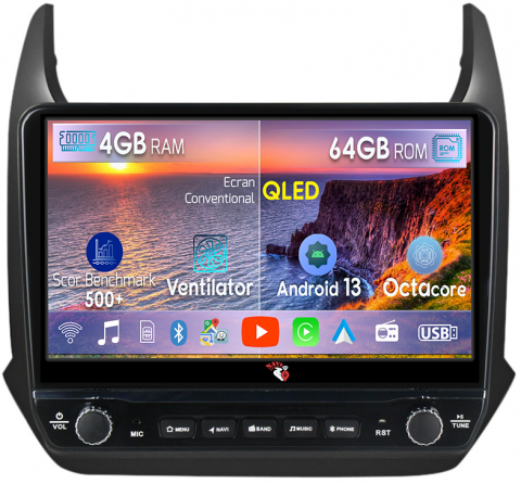Cobalt 2011-2018 - Navigatie dedicata Cobalt 2011-2018 cu butoane rotative model 2024, 4 GB RAM 64 ROM, Quadcore, Android 13, Display QLED, 9", DSP, Carplay, Android Auto, Internet, Youtube , Waze , WI-FI